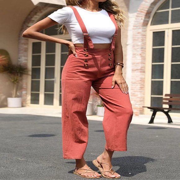 Decorative Button Adjustable Strap Suspender Pants - Picture 4 of 4